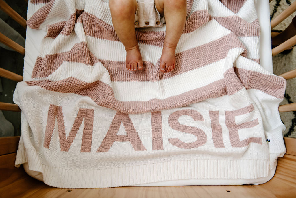 Hamptons Stripe Personalised Knitted Blanket