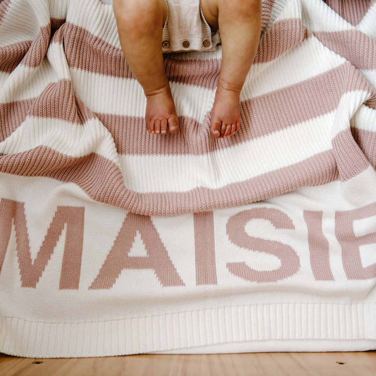 Hamptons Stripe Name Blanket in Ballet Pink - personalised and made to order by Namely Co, view 2