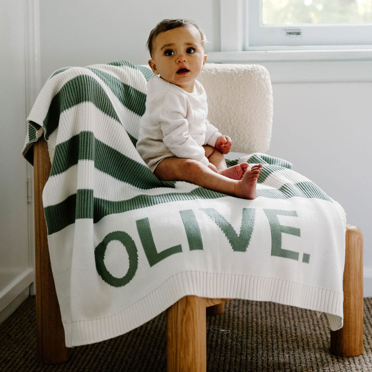 Hamptons Stripe Name Blanket in Lily Pad - personalised and made to order by Namely Co, view 2