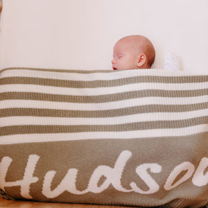 
                  
                    Load image into Gallery viewer, Chunky Knit Stripe Avocado Personalised Name Blanket
                  
                