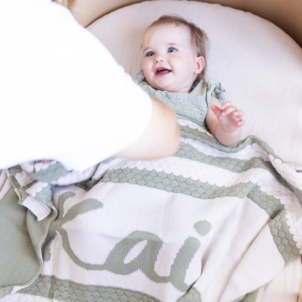 
                  
                    Load image into Gallery viewer, Bubble Stripe Name Blanket - Desert Sage
                  
                