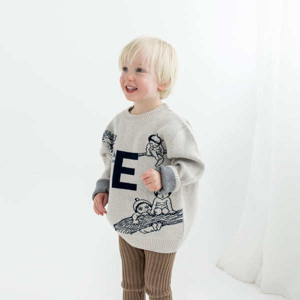 May Gibbs Letter Jumper - Oatmeal & Navy