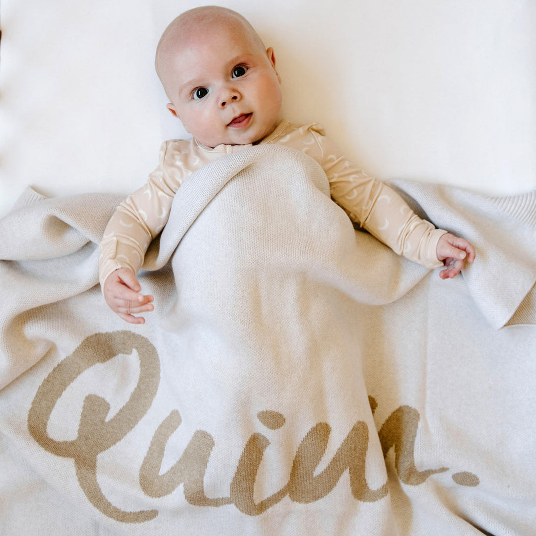 Classic Name Blanket in Oatmeal - personalised and made to order by Namely Co