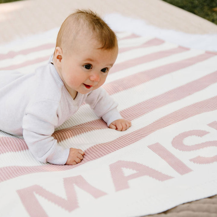 Hamptons Stripe Name Blanket in Ballet Pink - personalised and made to order by Namely Co, view 6