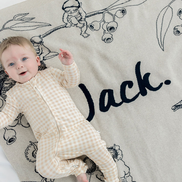 Classic Name Blanket - May Gibbs in Stone Marl &amp; Navy - personalised and made to order by Namely Co, view 4