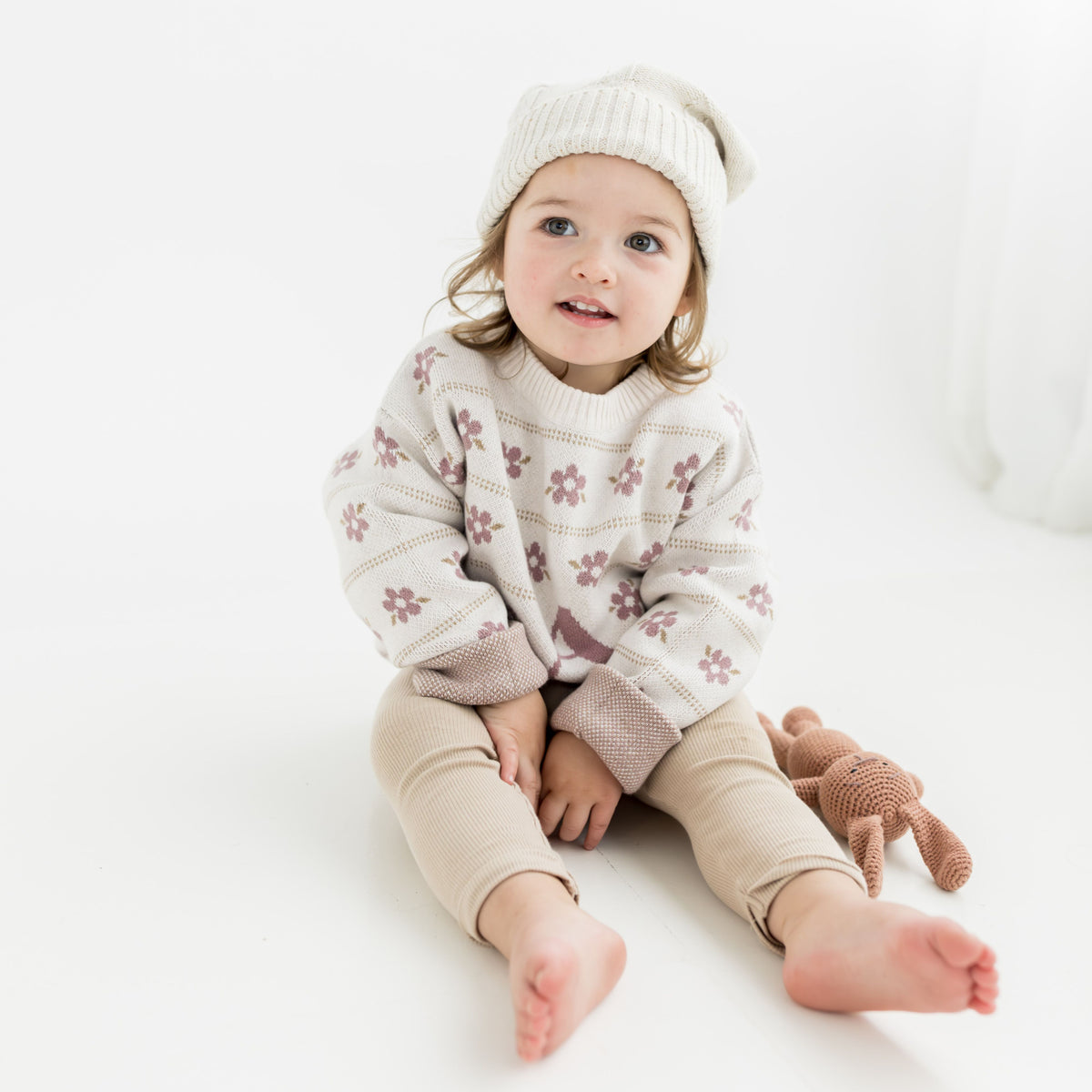 Personalised Knitted Letter Jumper | Floral Oatmeal & Rose Bloom ...