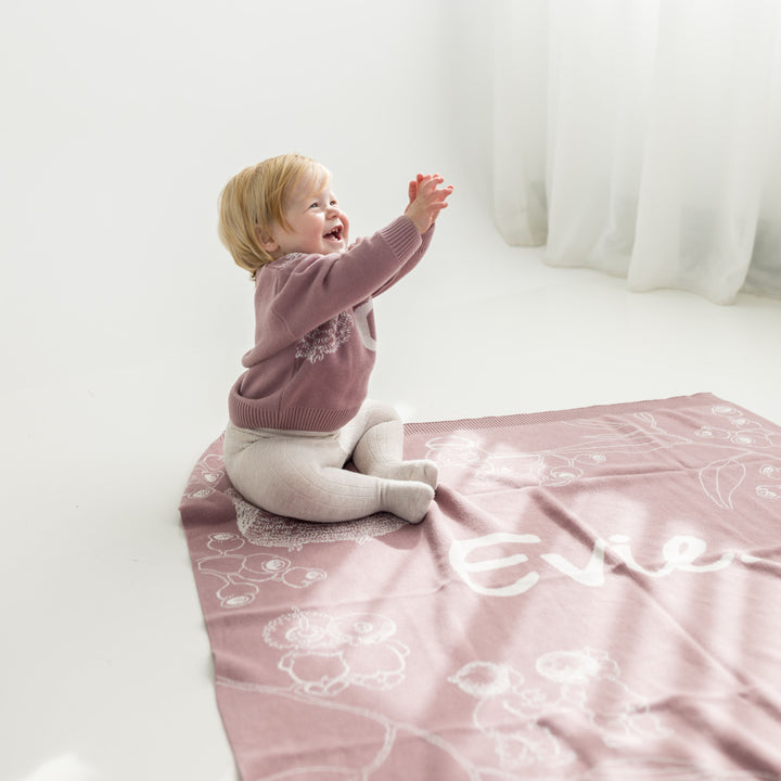 Classic Name Blanket - May Gibbs in Rose Bloom - personalised and made to order by Namely Co