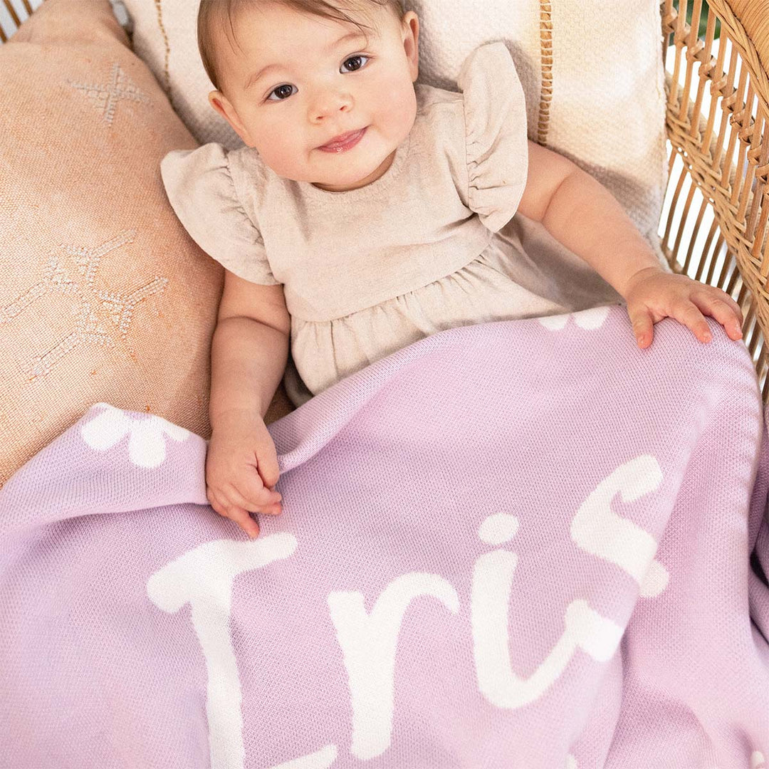 Bloom Name Blanket in Lilac - personalised and made to order by Namely Co