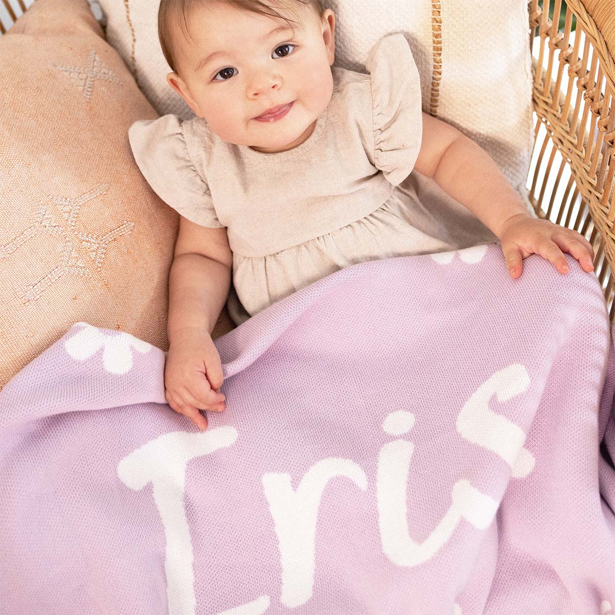 Bloom Name Blanket in Lilac - personalised and made to order by Namely Co