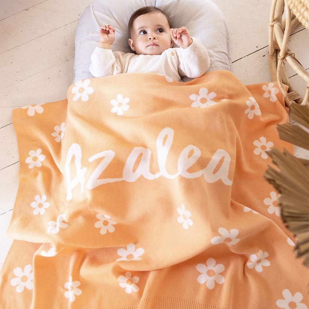Bloom Name Blanket in Peach Nougat - personalised and made to order by Namely Co