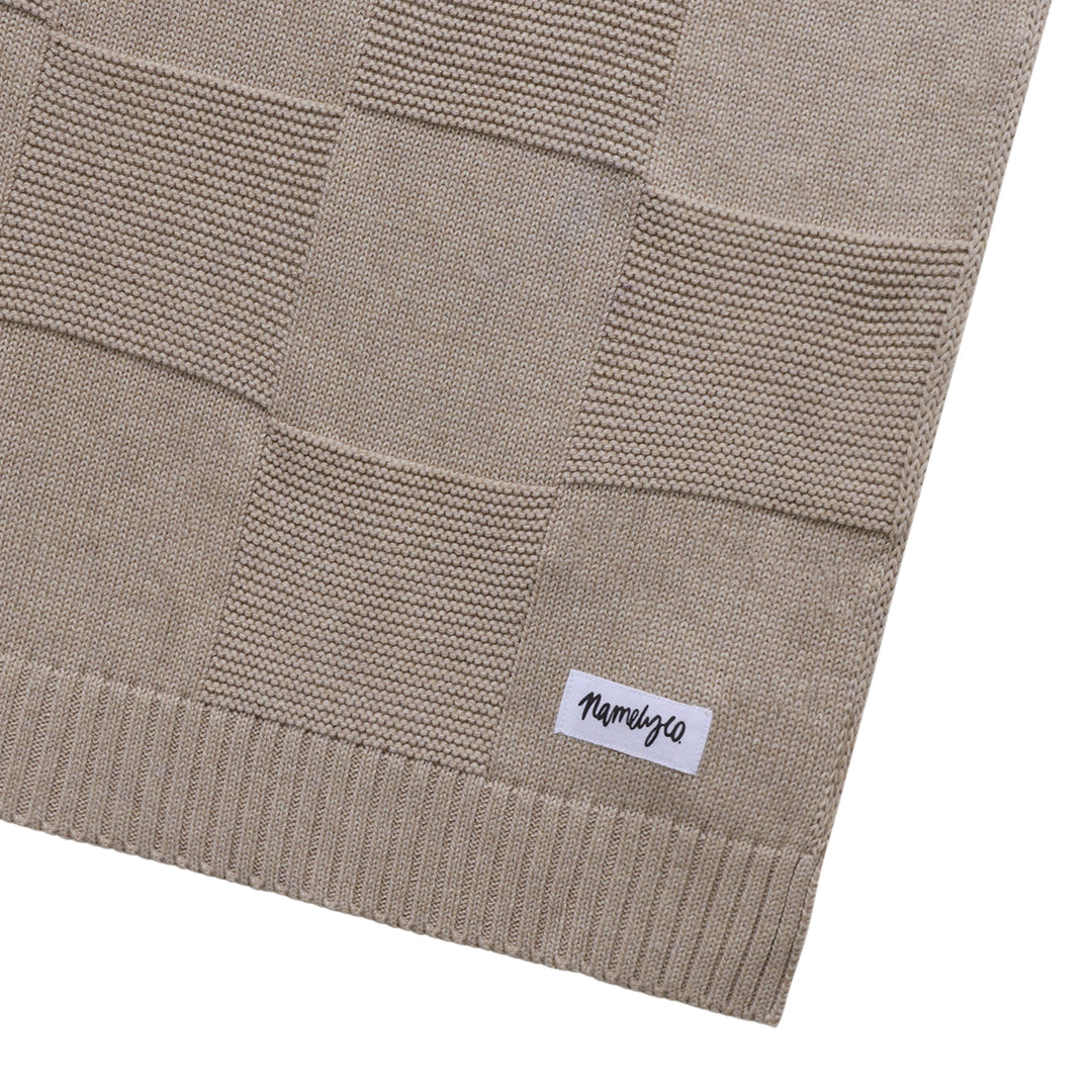 Checkerboard Name Blanket in Light Camel - personalised and made to order by Namely Co, view 7