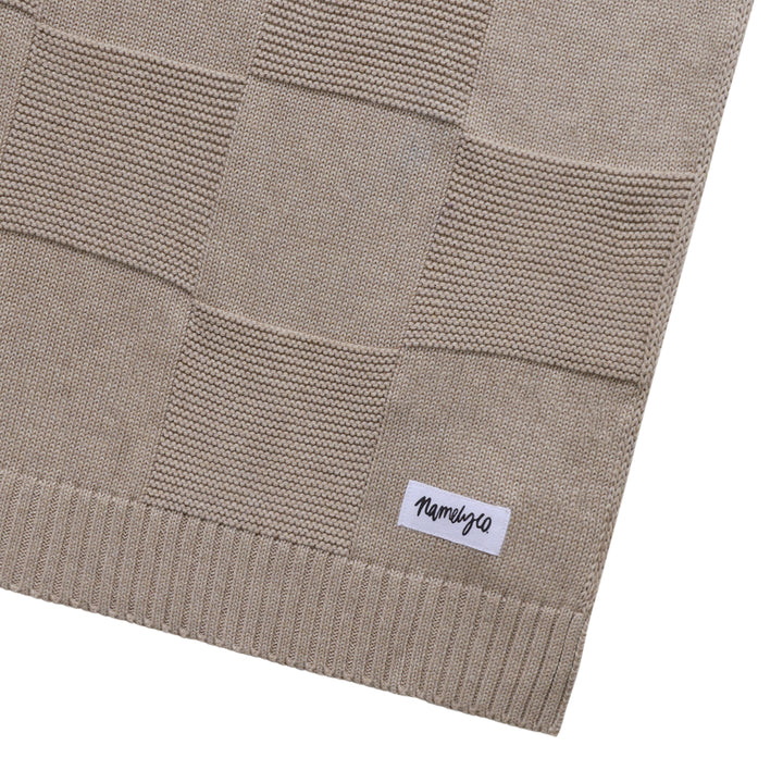 Checkerboard Name Blanket in Light Camel - personalised and made to order by Namely Co, view 7