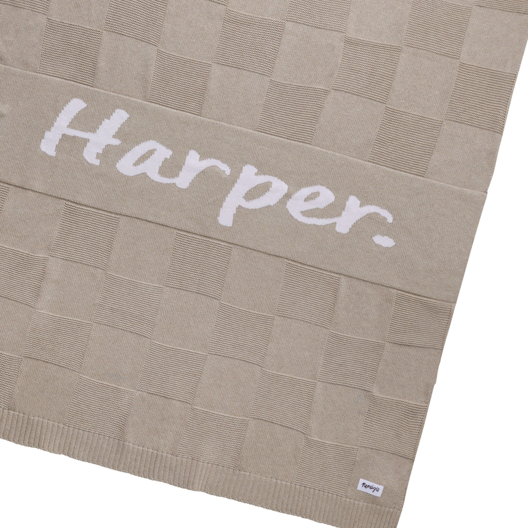 Checkerboard Name Blanket in Light Camel - personalised and made to order by Namely Co, view 6