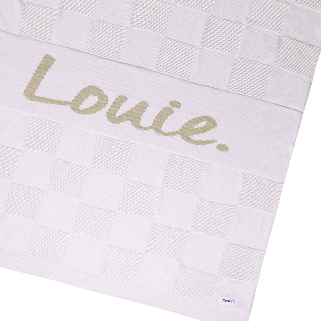 Checkerboard Name Blanket in Oatmeal - personalised and made to order by Namely Co, view 5