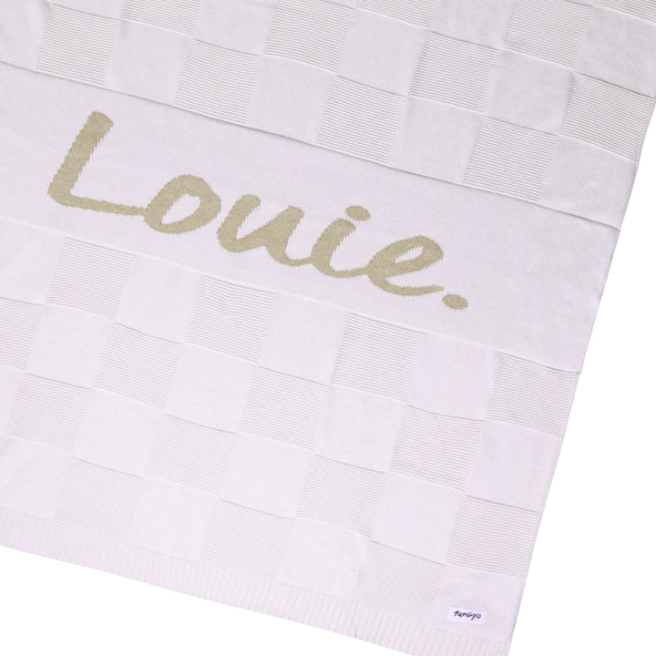 Checkerboard Name Blanket in Oatmeal - personalised and made to order by Namely Co, view 5