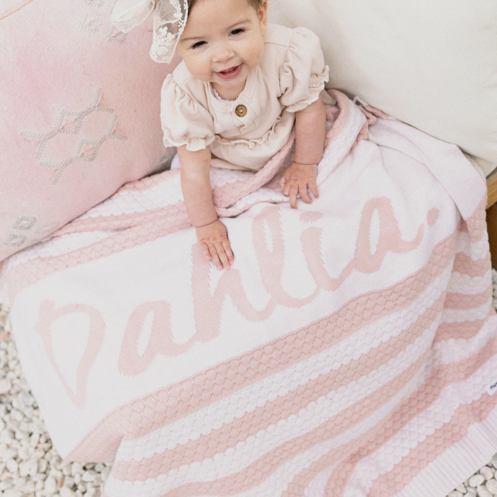 Bubble Stripe Name Blanket - Ballet