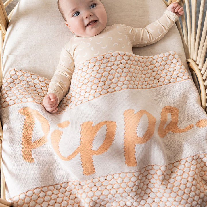 Chunky Bubble Name Blanket in Peach Nougat - personalised and made to order by Namely Co, view 2
