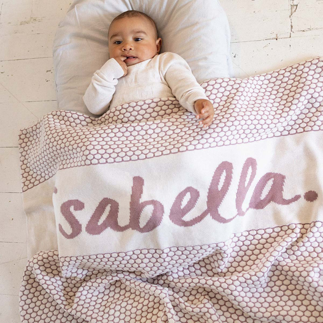 Chunky Bubble Name Blanket in Rose Bloom - personalised and made to order by Namely Co, view 2