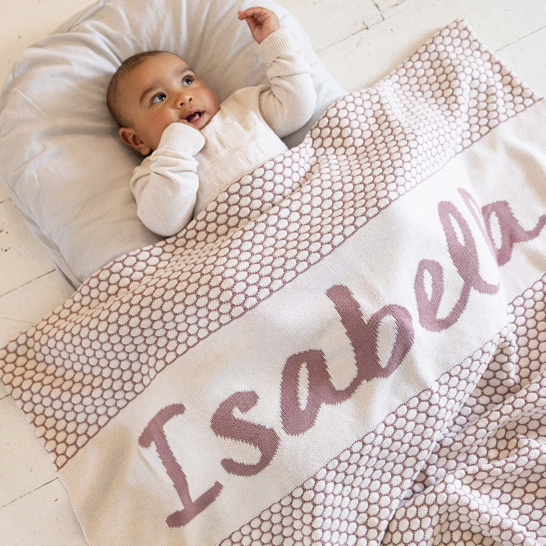 Chunky Bubble Name Blanket in Rose Bloom - personalised and made to order by Namely Co