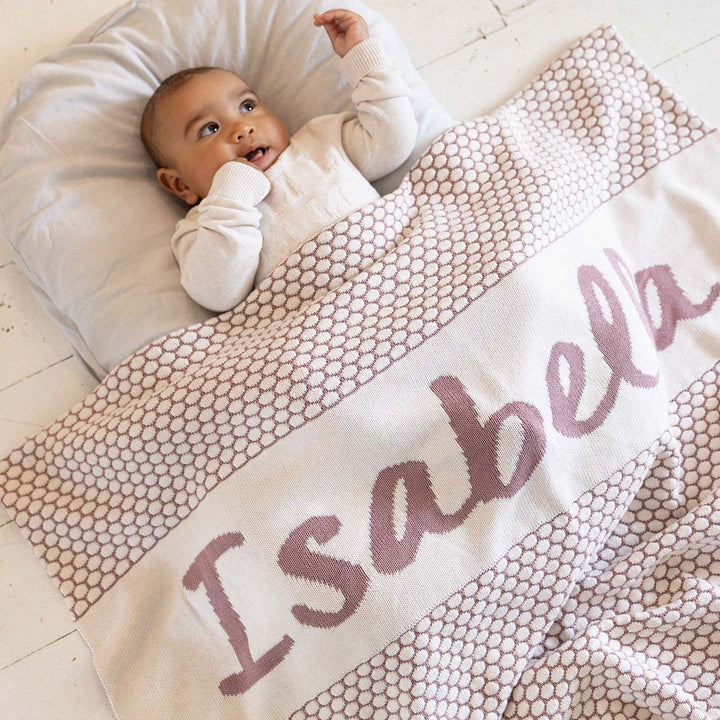 Chunky Bubble Name Blanket in Rose Bloom - personalised and made to order by Namely Co