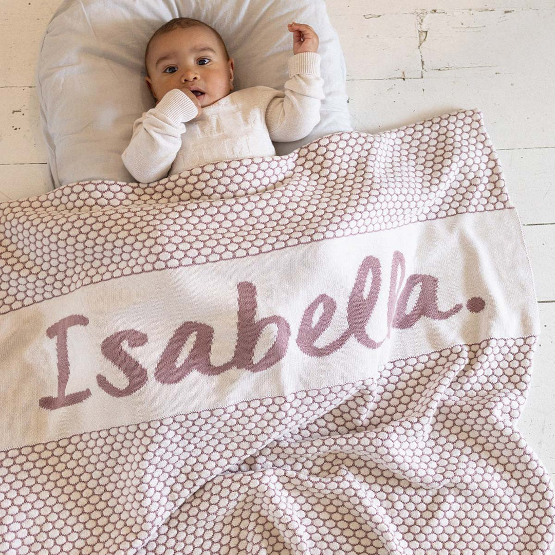 Chunky Bubble Name Blanket in Rose Bloom - personalised and made to order by Namely Co, view 3