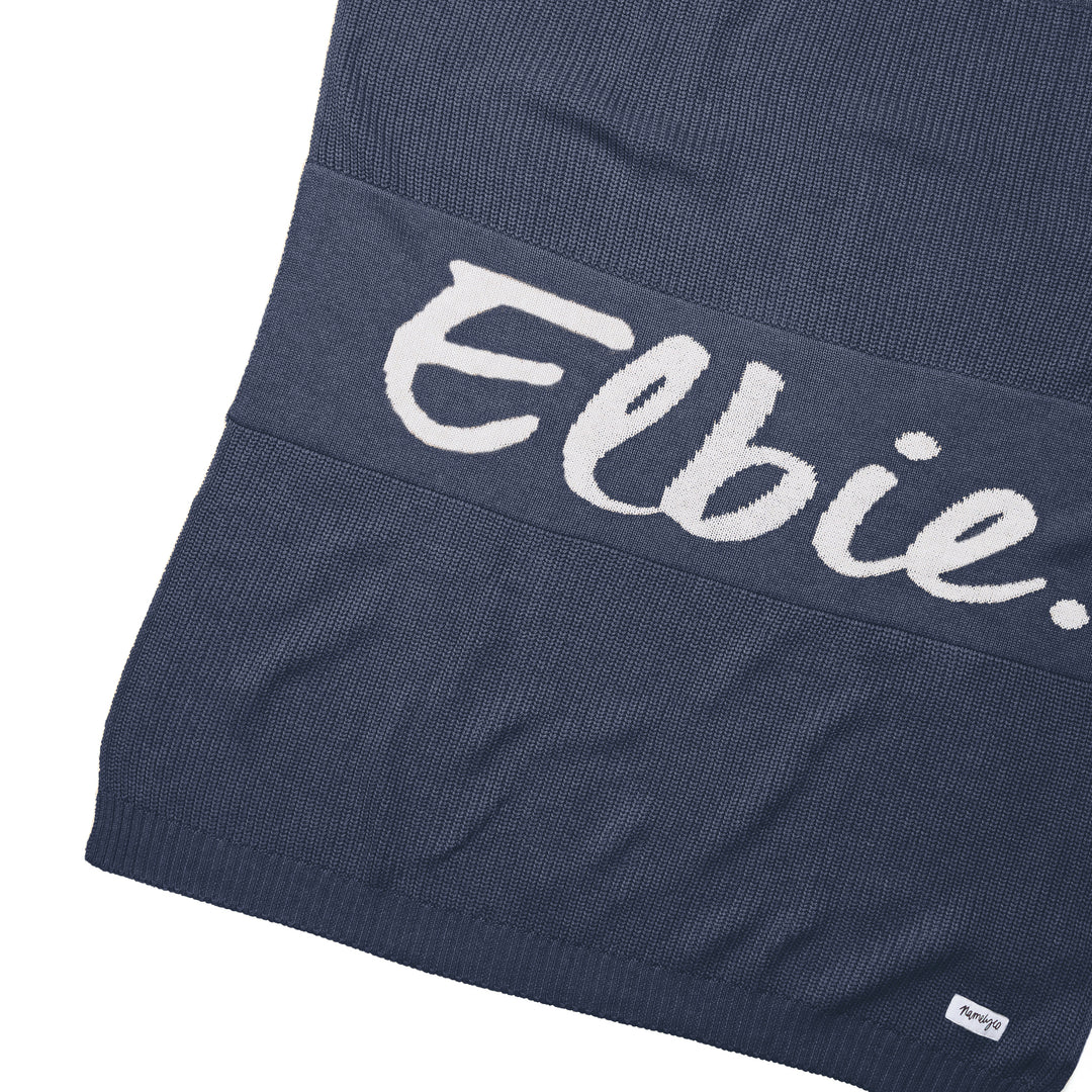 Chunky Knit Name Blanket in Navy Marl - personalised and made to order by Namely Co