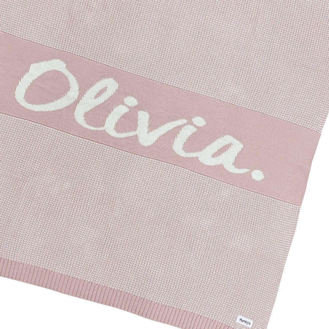 Chunky Two Tone Name Blanket in Ballet Pink - personalised and made to order by Namely Co, view 4