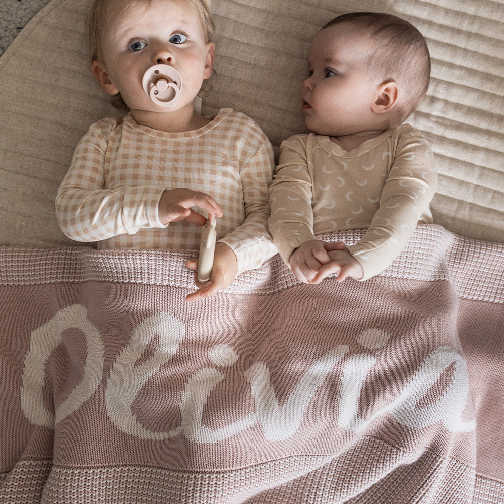 Chunky Two Tone Name Blanket in Ballet Pink - personalised and made to order by Namely Co, view 2