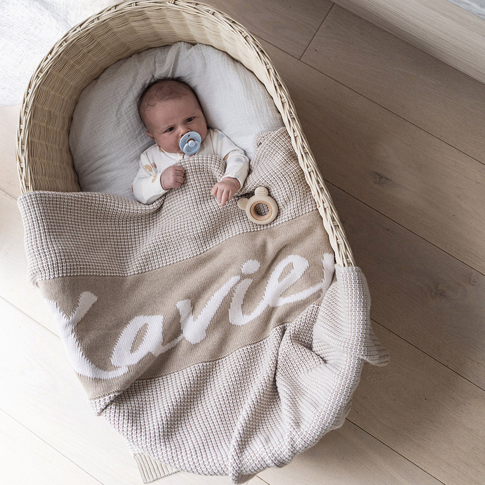 Chunky Two Tone Name Blanket in Light Camel - personalised and made to order by Namely Co, view 3