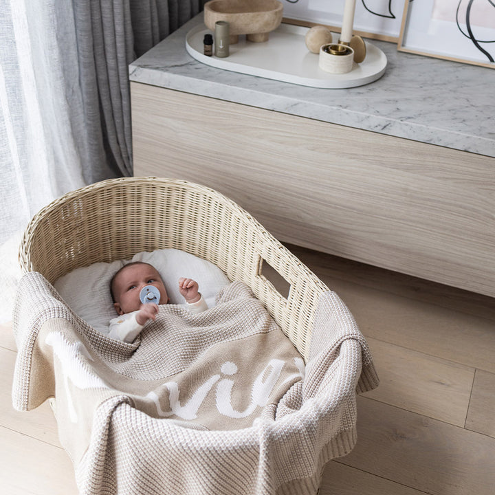 Chunky Two Tone Name Blanket in Light Camel - personalised and made to order by Namely Co, view 4