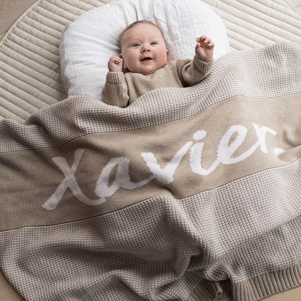 Chunky Two Tone Name Blanket in Light Camel - personalised and made to order by Namely Co, view 2