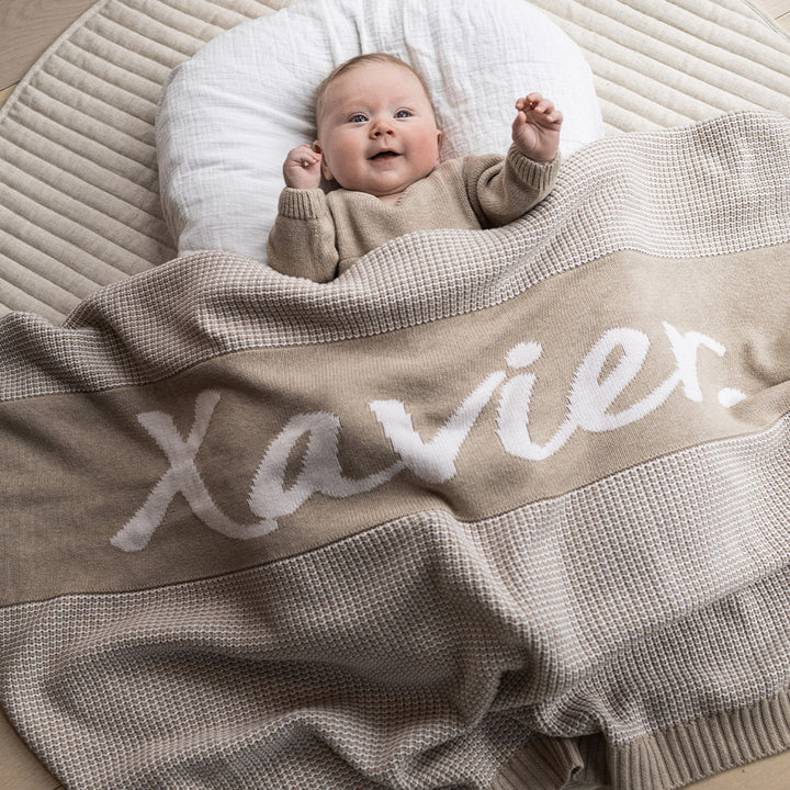 Chunky Two Tone Name Blanket in Light Camel - personalised and made to order by Namely Co, view 2