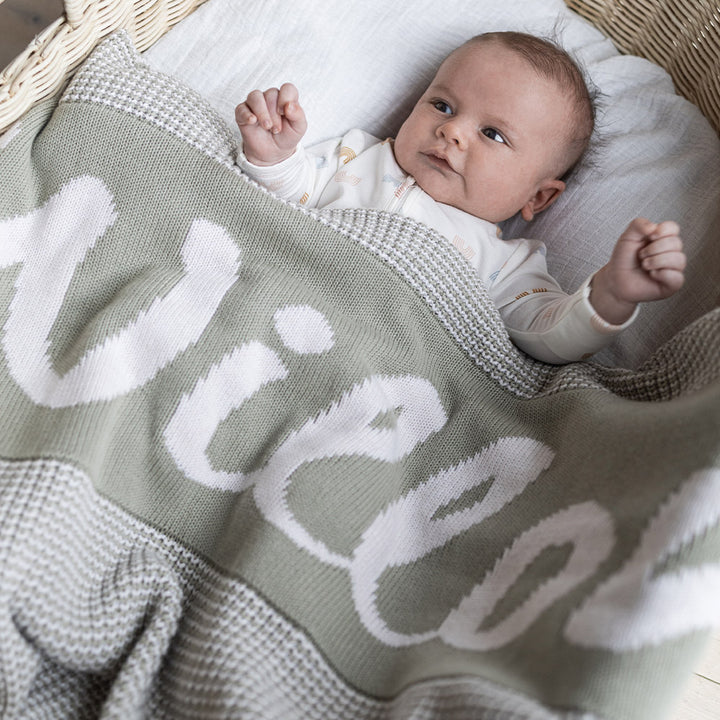 Chunky Two Tone Name Blanket in Desert Sage - personalised and made to order by Namely Co, view 2