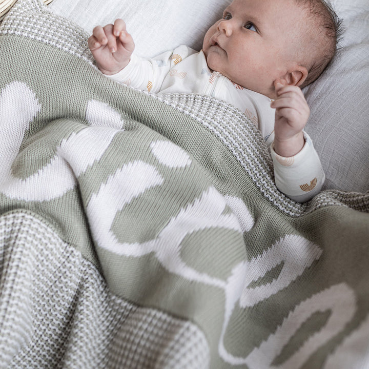 Chunky Two Tone Name Blanket in Desert Sage - personalised and made to order by Namely Co