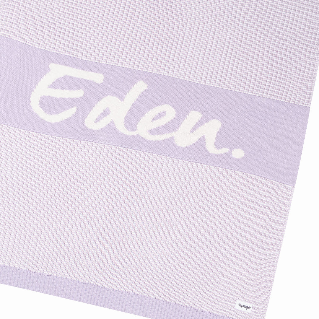 Chunky Two Tone Name Blanket in Lilac - personalised and made to order by Namely Co, view 6