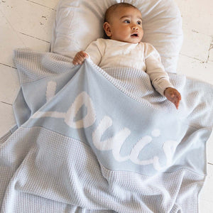 
                  
                    Load image into Gallery viewer, Chunky Two Tone Name Blanket - Powder Blue
                  
                