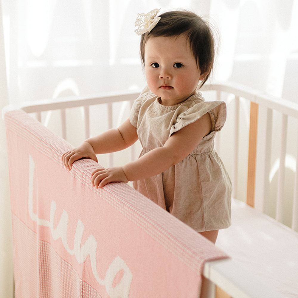 
                  
                    Load image into Gallery viewer, Chunky Two Tone Name Blanket - Blossom Pink
                  
                