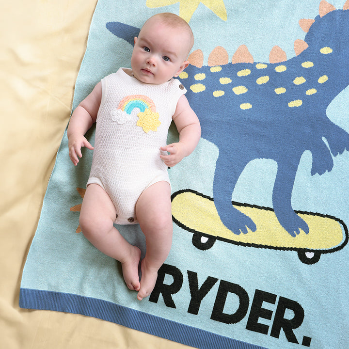 Classic Name Blanket in Dino - personalised and made to order by Namely Co