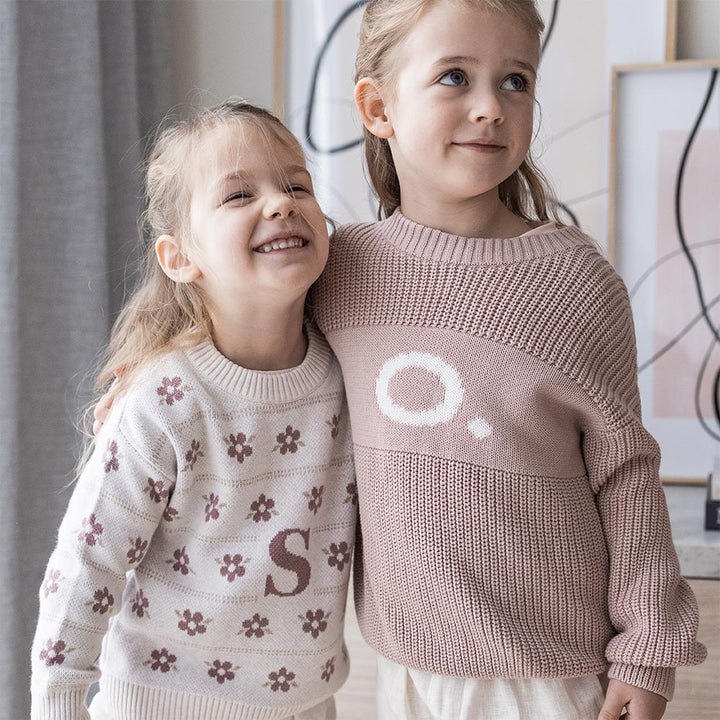 Letter Jumper in Floral Oatmeal &amp; Rose Bloom - personalised and made to order by Namely Co, view 3