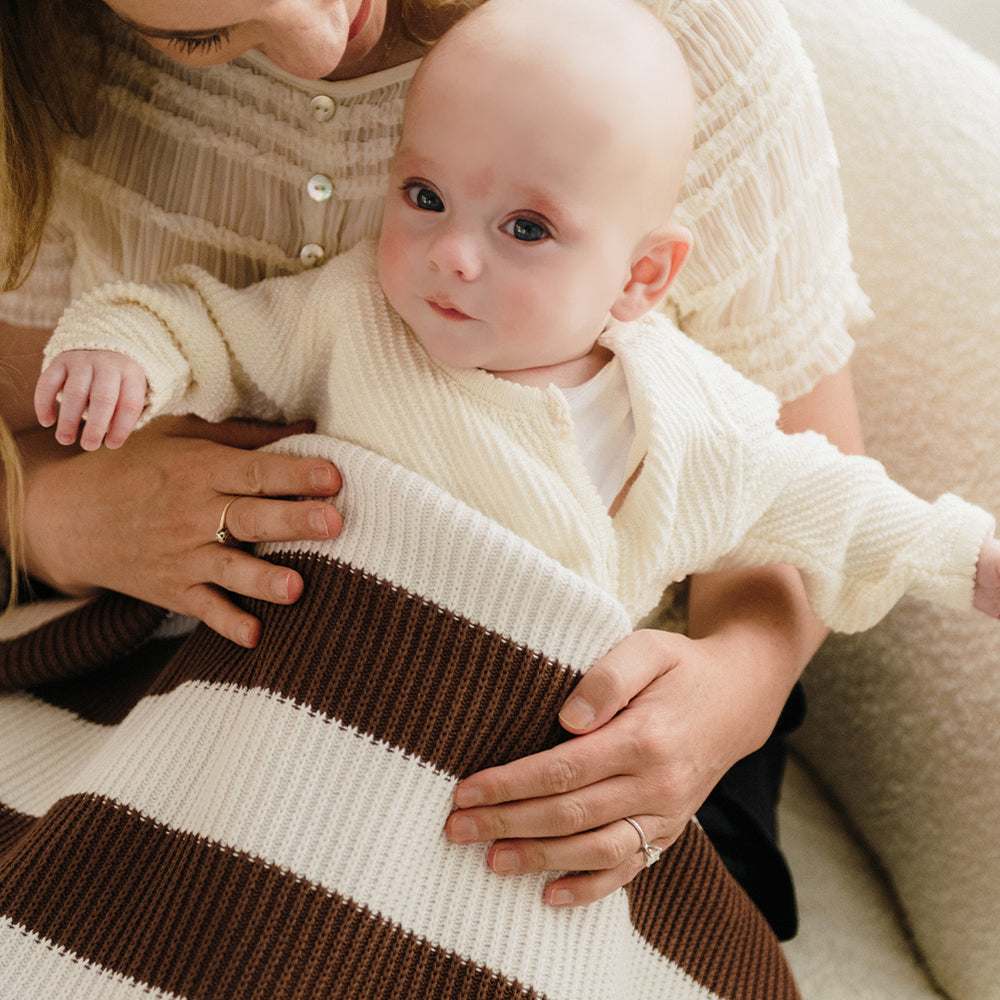 
                  
                    Load image into Gallery viewer, Hamptons Stripe Name Blanket - Chocolate
                  
                