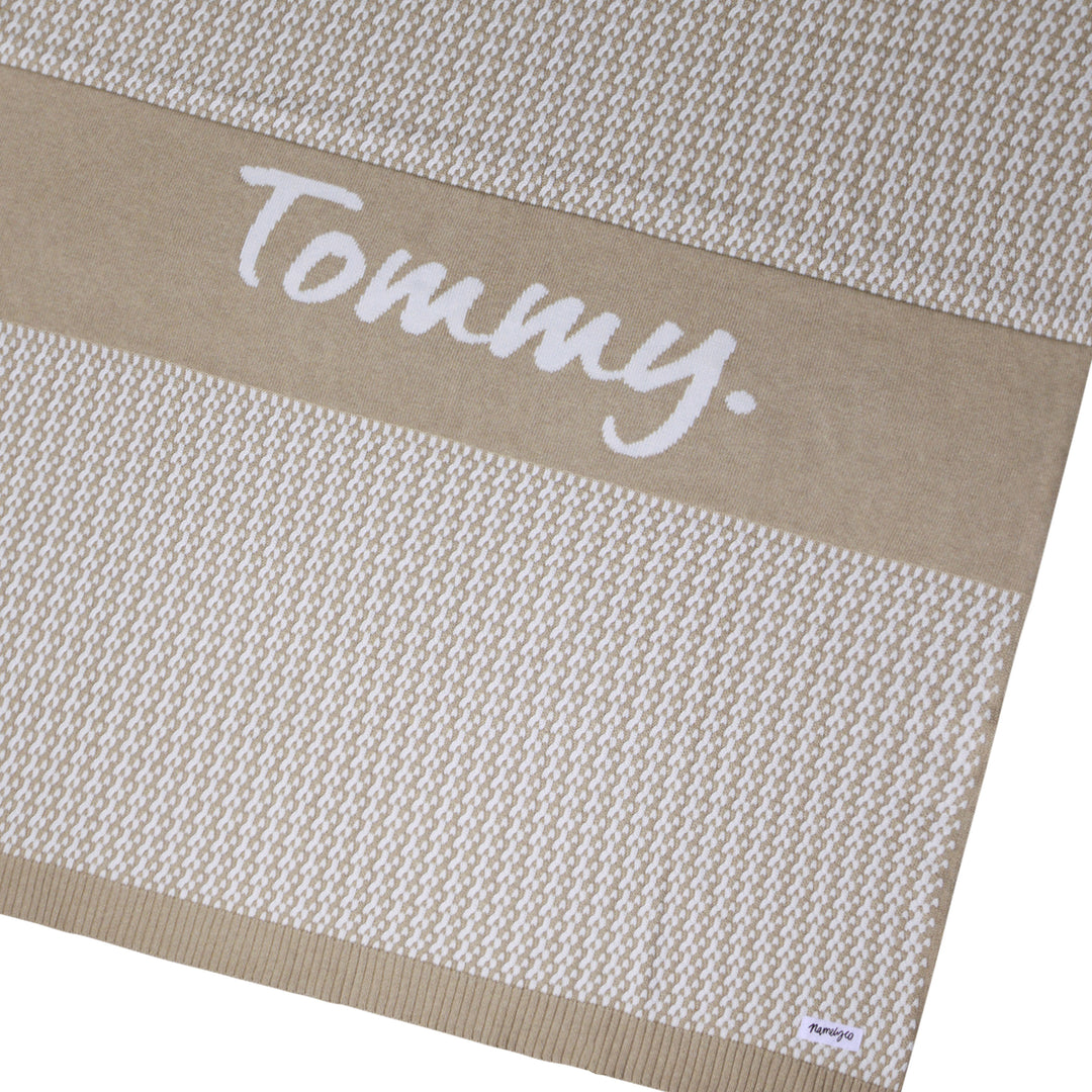 Herringbone Name Blanket in Light Camel - personalised and made to order by Namely Co, view 6