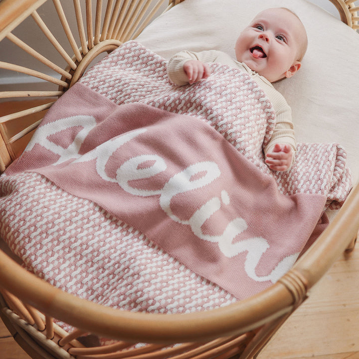 Herringbone Name Blanket in Ballet - personalised and made to order by Namely Co, view 4