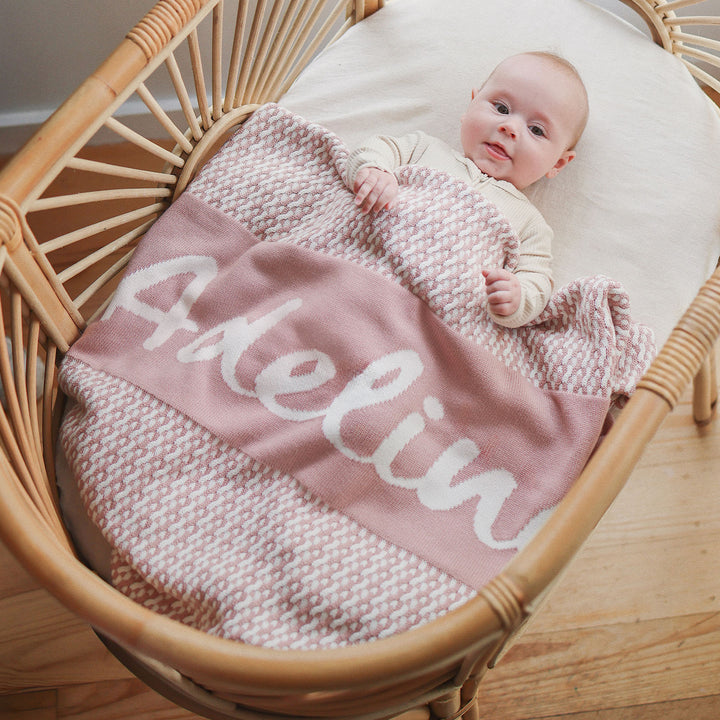 Herringbone Name Blanket in Ballet - personalised and made to order by Namely Co, view 5