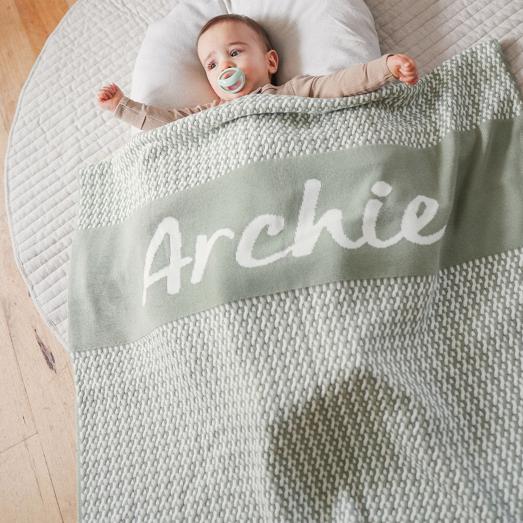 Herringbone Name Blanket in Desert Sage - personalised and made to order by Namely Co, view 2