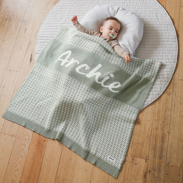 Herringbone Name Blanket in Desert Sage - personalised and made to order by Namely Co, view 3