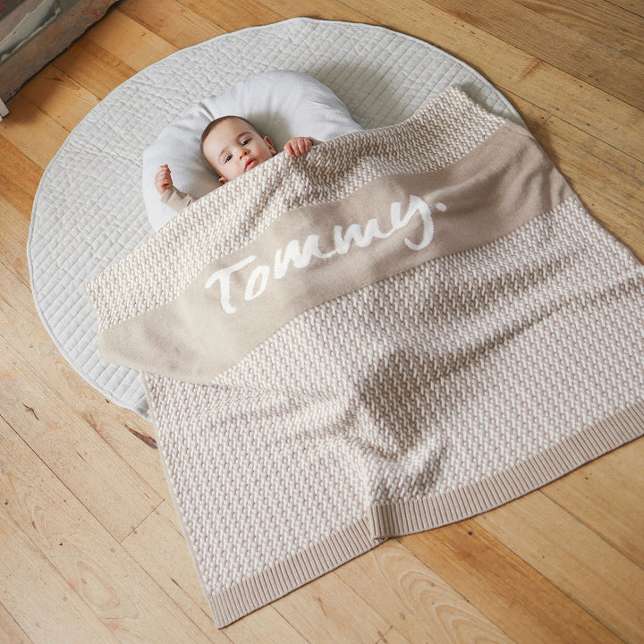 Herringbone Name Blanket in Light Camel - personalised and made to order by Namely Co, view 3