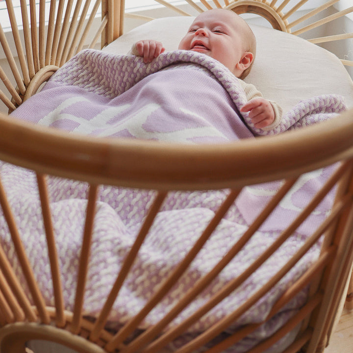 Herringbone Name Blanket in Lilac Snow - personalised and made to order by Namely Co, view 3