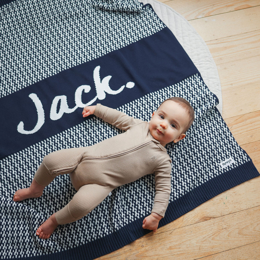 
                  
                    Load image into Gallery viewer, Herringbone Name Blanket - Navy
                  
                
