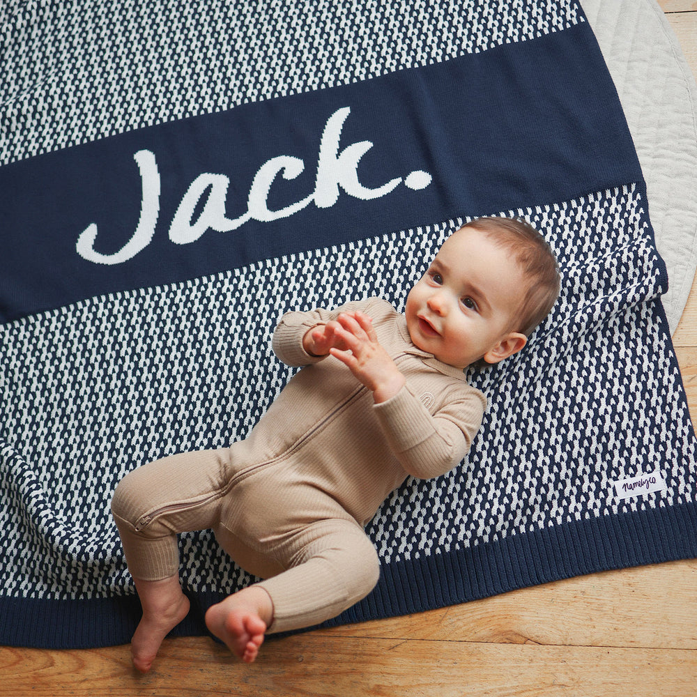 
                  
                    Load image into Gallery viewer, Herringbone Name Blanket - Navy
                  
                