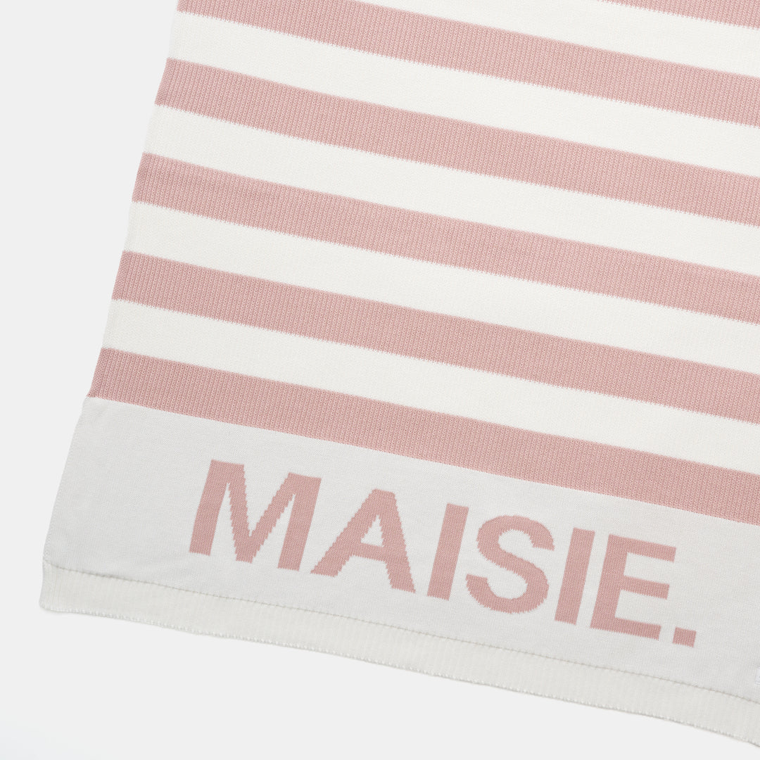 Hamptons Stripe Name Blanket in Ballet Pink - personalised and made to order by Namely Co, view 3